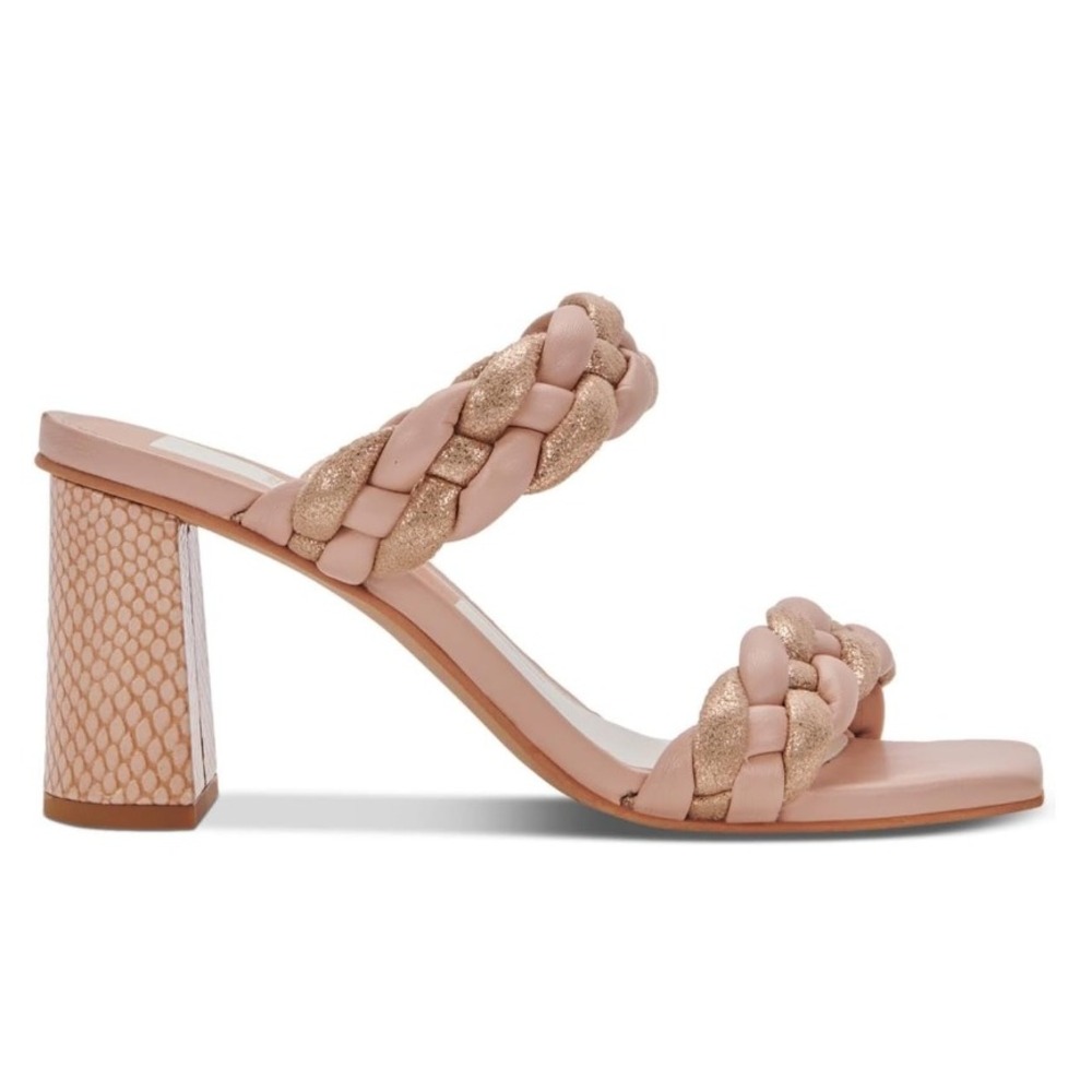 Dolce Vita Nude Gold Braided Block Heel Slide Sandal Square Toe Womens 9 New - Picture 8 of 8